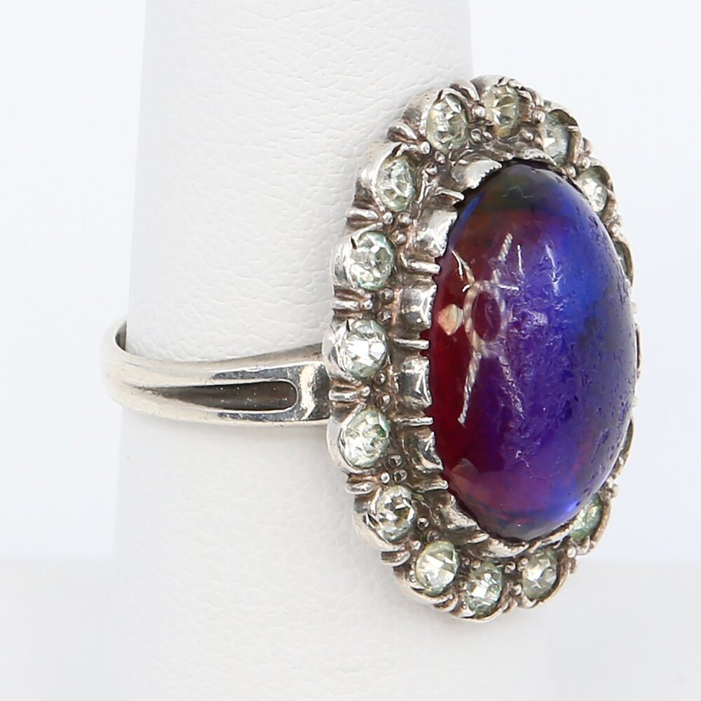 Antique Silver Dragons Breath With Paste Stones Georgian Revival Ring 1920s - Picture 6 of 10